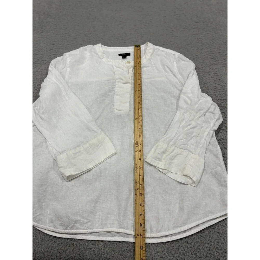J Crew Tunic Blouse Womens Large White 100% Linen Long Sleeve Henley Top Casual